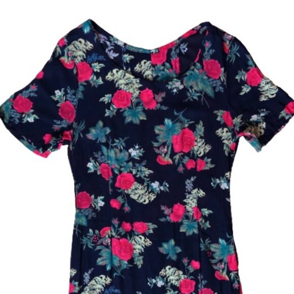 Vintage 90s early 00s dark rose florals maxi fitted dress - Picture 3 of 15